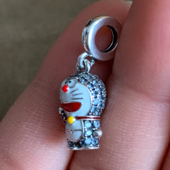 NWOT Doraemon "Stand By Me" Blue Kitty Cat Dangle Charm Pendant w/ CZ Silver - Picture 6 of 11